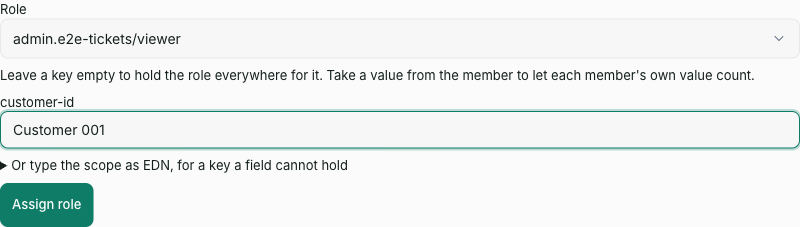 The role form with a customer picked